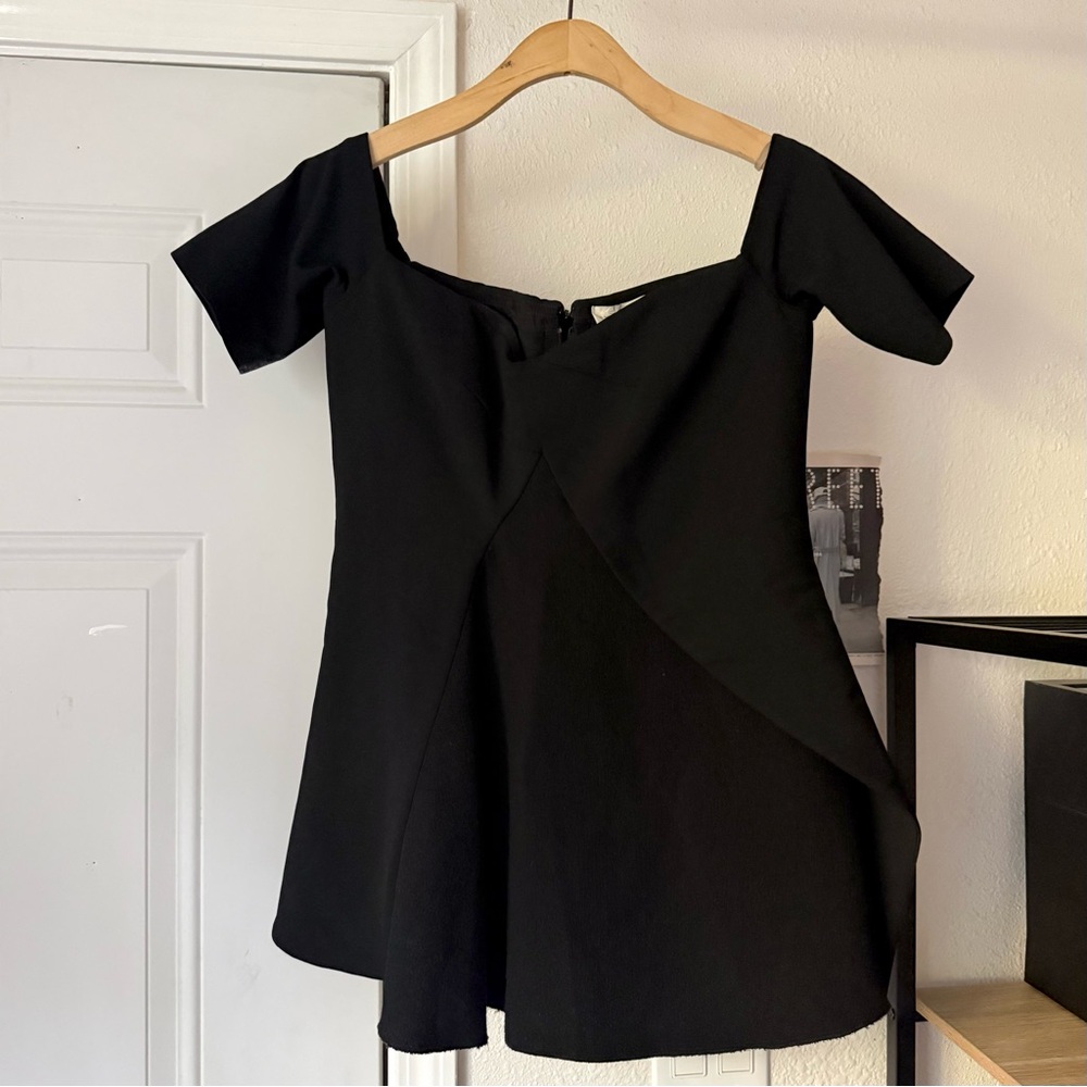 STELLA MCCARTNEY black mixed media off shoulder boxy bustier corset style top